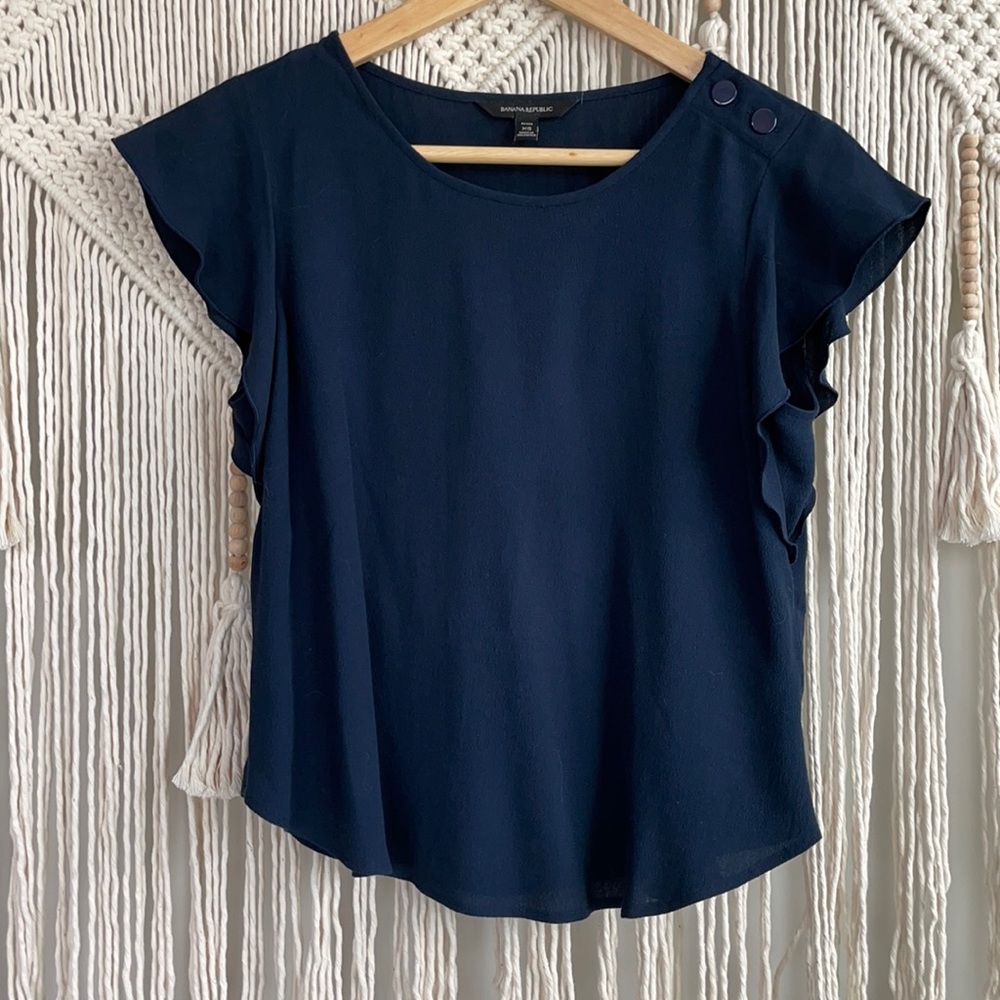 Banana Republic Navy Flutter Sleeve Shirt